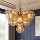 APLampara Mid Century Modern Chandelier 13-Light Sputnik Gold Pendant Lighting Fixture with Amber Shade for Dining Room, Kitchen Island, Bedroom, Living Room
