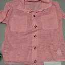 Fisoew Womens Crochet Lightweight Cardigan Sweaters Short Sleeve Summer Button Down Collared Loose Cover Up Shirts S