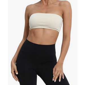 Women's Padded Strapless Bandeau Sport Bra Solid Sleeveless Wireless Support Bralette Crop Tube Top Yoga Fitness S