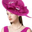 dressfan Vintage Fascinator Hats for Women,Linen Pearl Fascinator for Derby Church Wedding Tea Party (Purple)