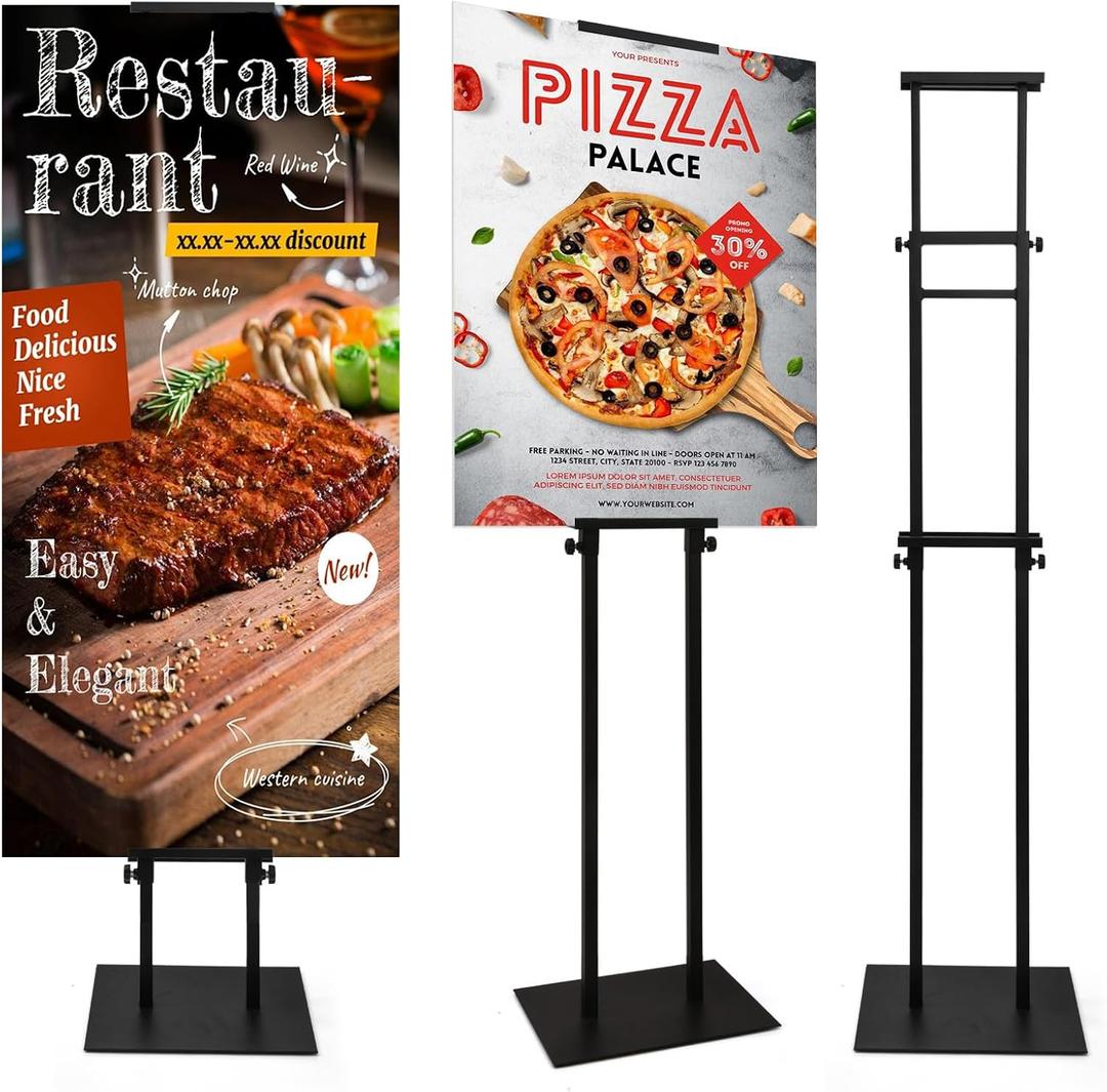 Floor Poster Board Stand, Double-Sided for Board & Foam Sign, Adjustable Metal Sign Holder, Height Up to 82Inches Poster Stand for Display Pedestal Sign Stand (1 Pack Poster Stand)