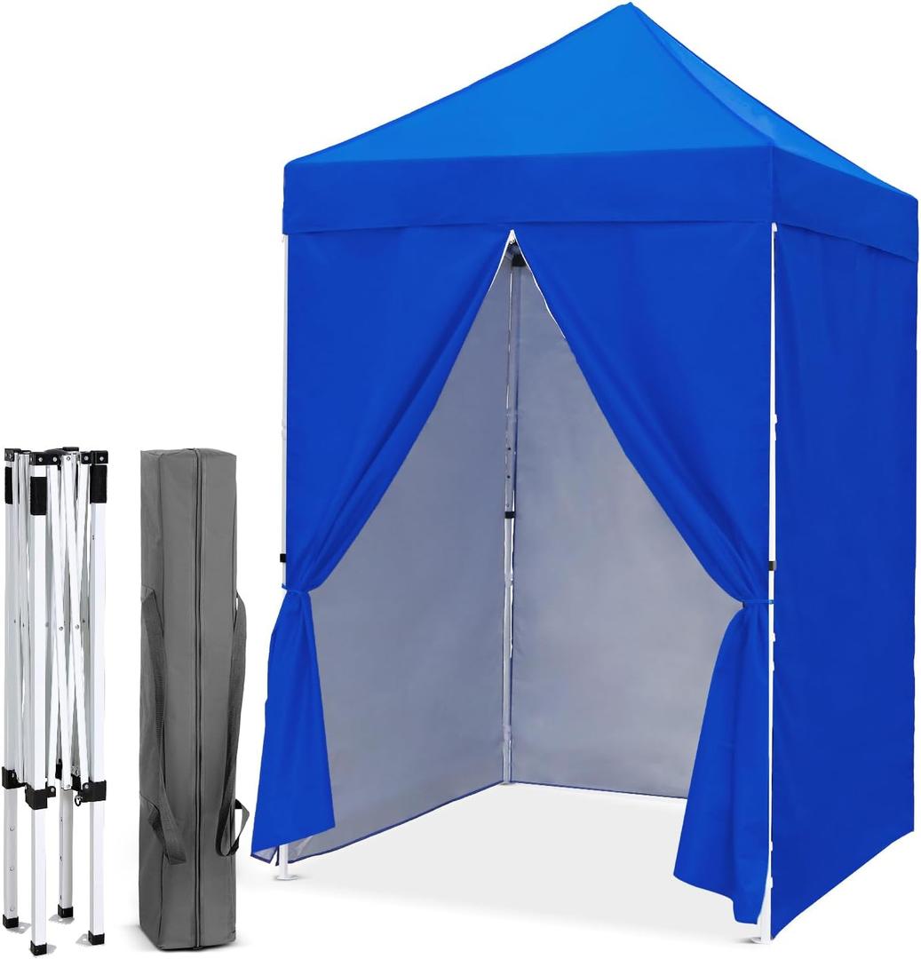 EAGLE PEAK 5x5 Instant Canopy with 4-Side Wall Panels, Small Pop up Portable Canopy Tent with Carry Bag, Light Weight Sun Shelter for Sports, Camping and Beach, Blue