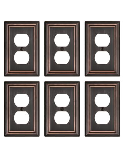 ZILLSEA Metal Wall Plates, Decorative Switch Plates and Outlet Covers (Aged Bronze/1 Duplex 6 Pack)