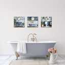 PoGoXiPoYo 3 Pieces Bathroom Wall Art Canvas Prints Bath Tub Toilet Sink Painting Picture Blue Bathroom Wall Decor Framed Rustic Modern Artwork for Home Decor Ready to Hang 12"x12"x3, 1212inch3pcs