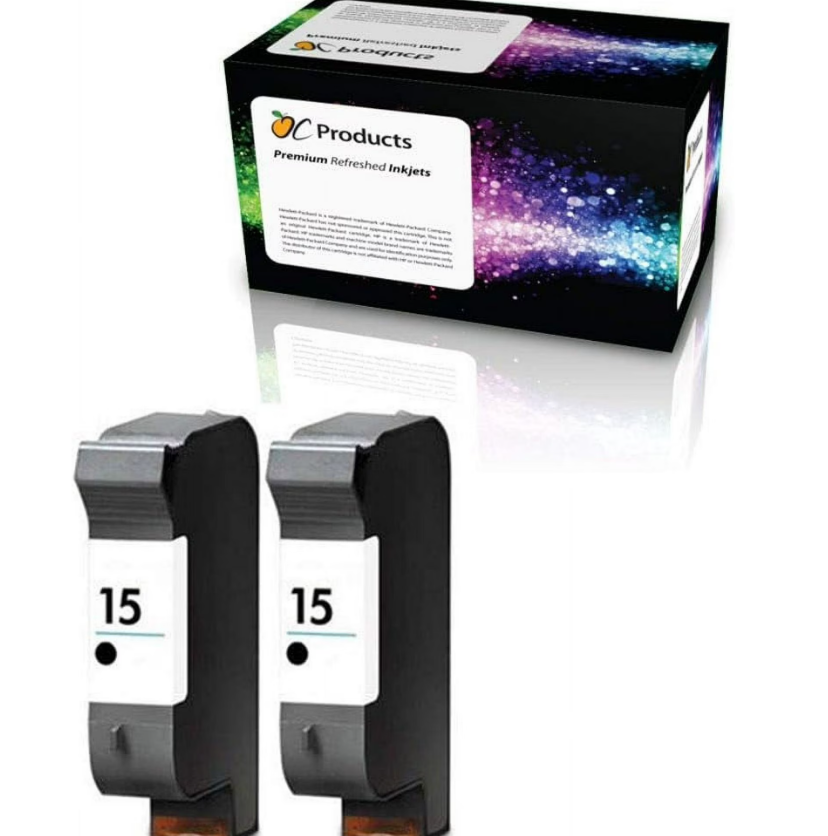 OCProducts Remanufactured Ink Cartridge Replacement 2 Pack for HP 15 for Deskjet 3810 3820 810c 812c 816 840c 841c 842c 843c 845c 920c 940 Officejet 5110 v40 PSC 500 750 950 (2 Black)