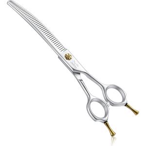 JASON Dog Thinners for Grooming - 7" Down-curved Blender Scissors with 30%-35% Thinning Rate, Japanese 440C Stainless Steel Dog Grooming Thinning Shears with Adjustable Screw (40 Teeth, Silver)