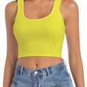 Women's Sleeveless Ribbed Crop Tops Crew Neck Stretchy Casual Basic Fitted Tank Top (Yellow, S)