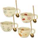 QTLCOHD 4 Styles Cute Ceramic Flower Coffee Mug Set 10 Oz Vintage Aesthetic Floral Tea Coffee Cup with Handle Dishwasher Microwave Safe for Woman Girls Gifts