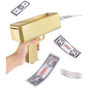 Gold Money Gun, Automatic Cash Shooter Toy Make It Rain Money Toy Gun for Parties, Weddings, Birthdays, Club Events Fun Prop Money Gun for Real or Fake Bills, Coupons & Flyers for Party