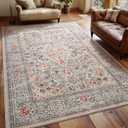 Washable Rug 4x6, Beige Area Rugs Non Slip, Indoor Low Pile Carpet with Rubber Backing for Living Room Kitchen Bathroom Entryway Office Bedroom