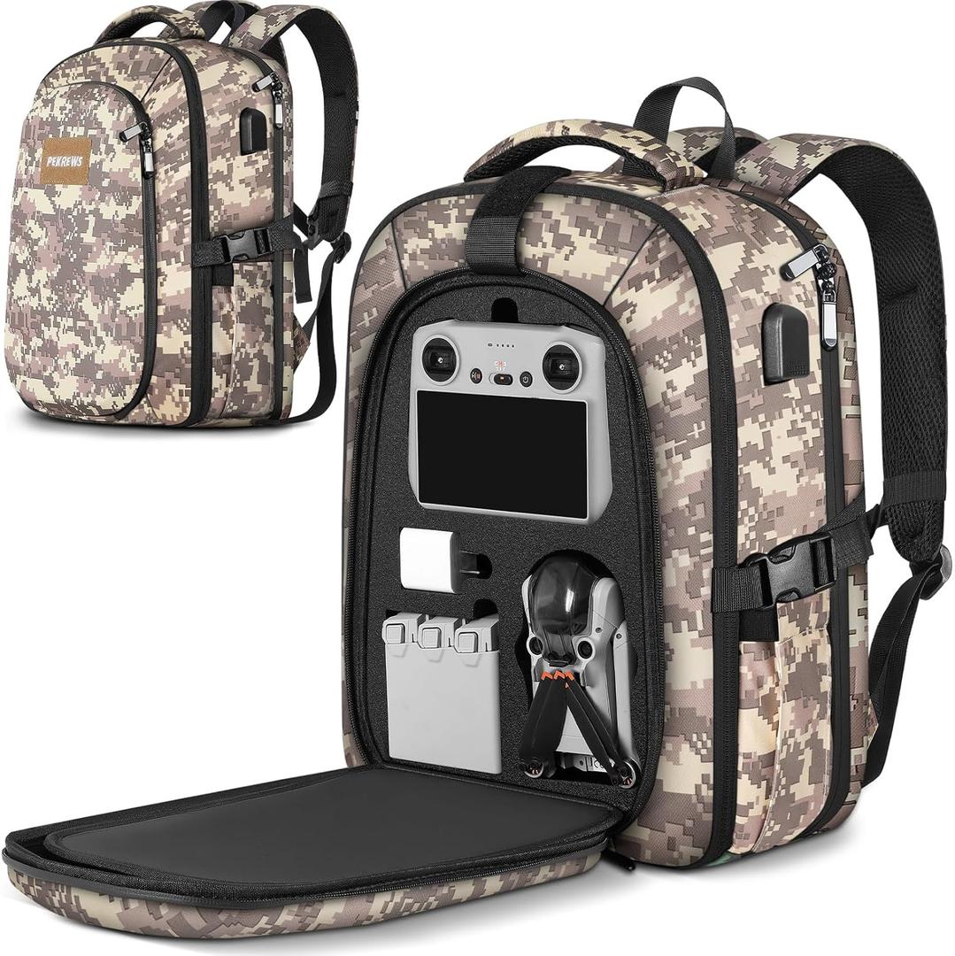 DJI Mini 3 Case, Mini 4 Pro Case, Large Capacity Drone Backpack for DJI RC/2/N3/N2/N1 Controller, Waterproof Travel RC 2 Bag Fits 15.6 Inch Laptop and Fly More Combo Drone Accessories (Desert Camo)