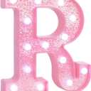 Pink Marquee Light Up Letters, Glitter Alphabet LED Letter Lights for Pink Birthday Party Decorations, Battery Operated Letter Sign for Girls Room Vanity Table Decor, Cool White Lights Letter R