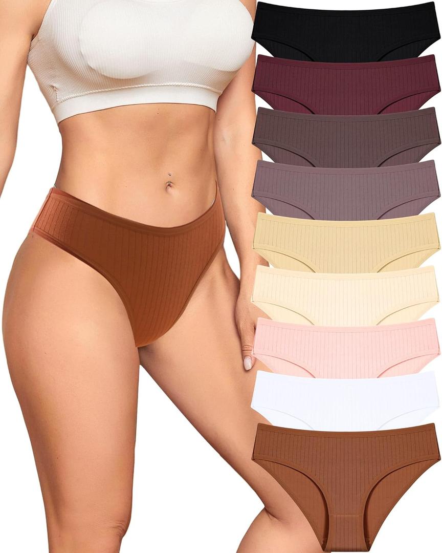 FINETOO Cotton Underwear for Women Sexy Low Rise Ribbed Hipster Breathable Soft Womens Bikini Panties Cheeky XL 9 Pack