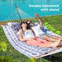 ANAGOO Double Hammock with Stand, Heavy Duty Outdoor Hammock for Two, 500 LBS Capacity, Stable Steel Frame with Balance Strap, Easy Tool-Free Assembly for Patio, Garden, Backyard & Beach,White Grey