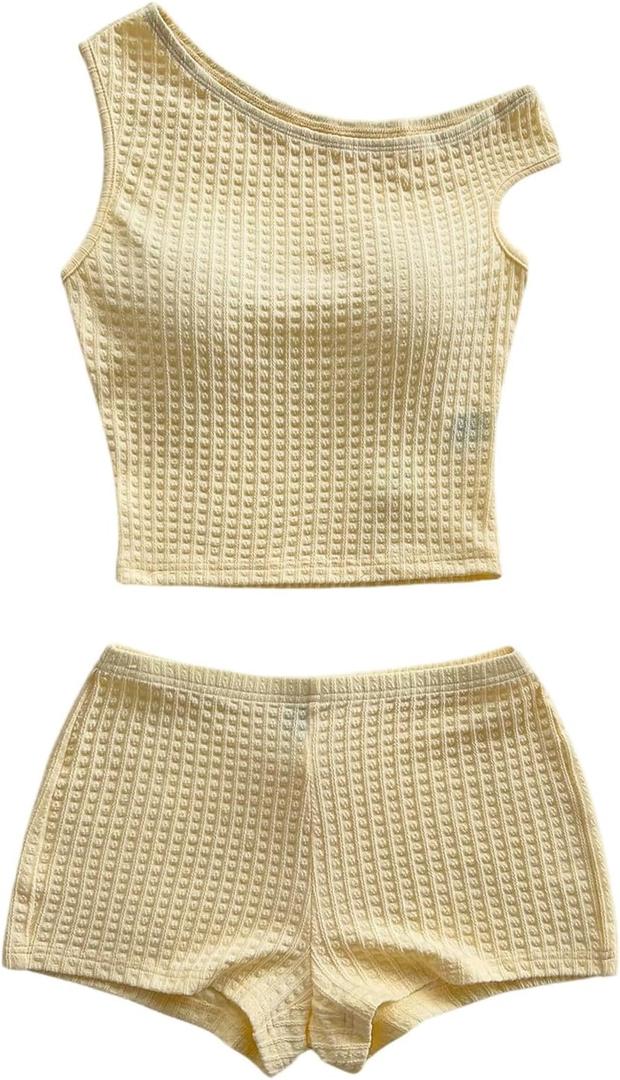 SOLY HUX Women's 2 Piece Striped Off The Shoulder Crop Tops and Mini Shorts Set Summer Y2K Going Out Outfits L