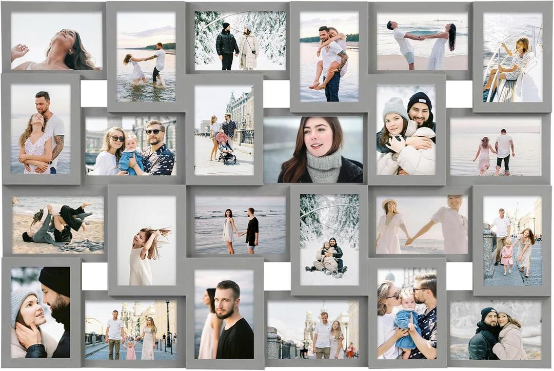 Jerry & Maggie 46 collage frame 24 pictures, picture frames collage wall decor, 24 slot picture frame Wall Hanging For 64 Photo, Grey