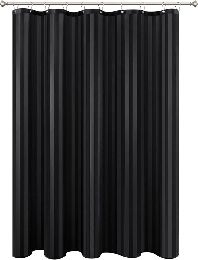 Biscaynebay Fabric Shower Curtain or Liner 72" by 72", Black Water Repellent Damask Stripes Bathroom Curtains Machine Washable