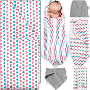 Ocean Drop Designs Receiving Blankets Baby Girl - 5pc Swaddles for Newborns - Includes Blanket, Hat, Bib, Burp Cloth & Swaddle