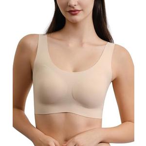 Seamless Bras for Women Full Coverage Wireless Bralette Widen Straps & Side, Comfortable Breathable Smooth Pull On Bras M