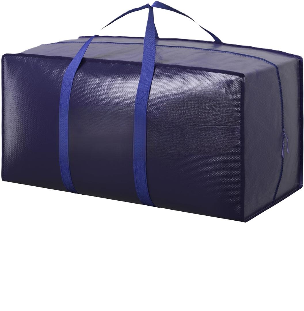 1Pack Extra Heavy Duty Large Moving Bags with Strong Zipper & Comfortable Handles - Sturdy & Durable Clothes Storage Bags Totes Bins - Large Storage Totes for Dorm, Space Saving - (Dark Blue)