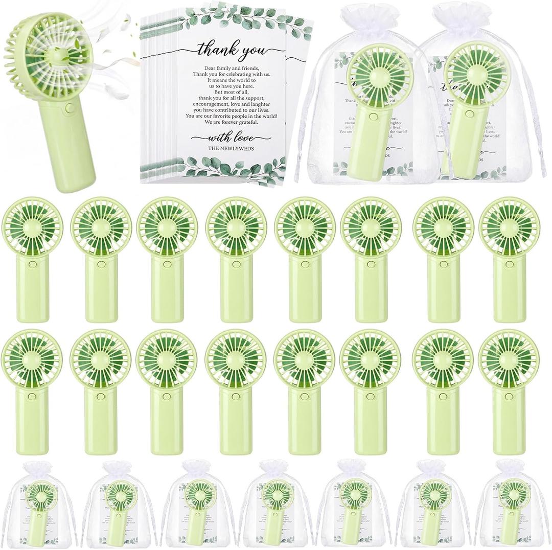 VIHOSE 24 Set Mini Portable Fan Bulk Wedding Party Favors for Guests Including Mini Portable Fan Thank You Cards and Organza Bags for Wedding Bridal Shower Bachelorette Party Souvenir Gifts(Green)