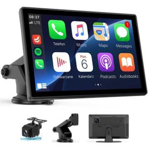 Portable 9 Wireless CarPlay Screen for Car Apple CarPlay & Android Auto Car Touchscreen with GPS Navigation, Bluetooth, Mirror Link & Voice Control Plug & Play Upgrade for All Vehicles