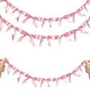 JeVenis 2Pcs Pink Garland Pink Bow Ribbon Banner Coquette Bachelorette Party Coquette Birthday Party Decoration Mothers Day Present