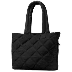 soewten Puffer Tote Bag for Women, Quilted Bag with Zipper, Small Tote HandBags for Work, Travel, Black