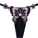 Mens Sexy Butterfly Thong Lingerie, Sissy Girly Femboy Panties, Flower Sheer Mesh, Low Rise G-String Underwear (Black)