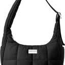 TOPDesign Quilted Puffer Shoulder Bag for Women, Trendy Lightweight Hobo Crescent Bag with Adjustable Strap (Black)
