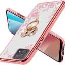 for Moto G Stylus 5G 2023 Case for Women, Glitter Crystal Butterfly Heart Floral Slim TPU Luxury Bling Cute Protective Cover with Kickstand+Strap for Stylus 5G 2023(Rose Gold), (BW-3076)