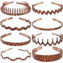 AWAYTR Plastic Matte Zig Zag Headbands for Women, Non Slip with Teeth, 8 Pack (Leopard print, One size)
