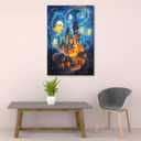 GSPQAZ Ghosts at the Haunted Castle Canvas Print - Spooky Halloween Wall Art for Home Dcor 12x18-Unframed (U698)