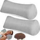 DoubleFill 2pcs Buckwheat Neck Support Pillow Cervical Pillow for Pain Relief Adjustable Buckwheat Hulls Breathable Support for Side Back Sleepers Lunch Break 15x6 Inch(Gray,Plush)