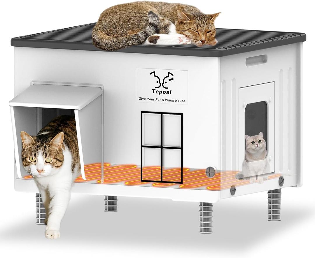 Indestructible Heated Cat House for Outside, Large Heated Outdoor Cat House 100% Weatherproof with Escape Door, Outdoor Cat Shelter for Multiple Cats Feral Stray Kitty. 21.7"x17"x17.5"