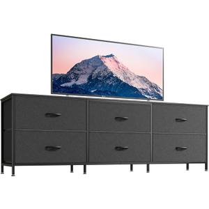 Huuger 63 Inch Long Dresser for Bedroom, Wide TV Stand for 55, 65, 70 Inch TV, 6 Drawer Dresser for Closet with Fabric Drawers, Storage Organizer for Bedroom, Entryway, Black