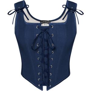 SCARLET DARKNESS Women's Renaissance Corset Tops Vintage Lace Up Overbust Bustier Bodice (Blue, M)