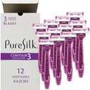 Pure Silk Contour 3 Premium Disposable Razor Value Pack Bundle (3 Packs/12 Total Razors)