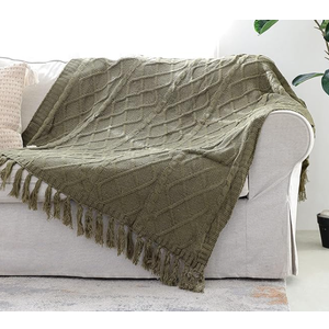 Olive Green Throw Blanket 50x60 Inches Throw Textured Solid Soft Sofa Couch Decorative Knit Blanket