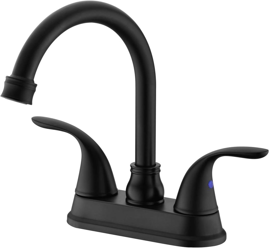 Bathroom Faucet Black 4 Inch Centerset for Sink 3 Hole, Bathroom Vanity Faucet 2 Handle 360° Swivel Spout with 2 Water Supply Lines