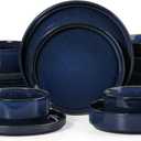 LIANYU Dinnerware Sets with Pasta Bowls for 4, 16 Piece Dishes Plates and Bowls Set, Microwave & Dishwasher Safe Ceramic Stoneware, Scratch Resistance Dinner Salad Plates, Twilight Blue