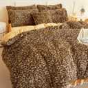 Fluffy Cheetah Comforter Cover Queen Set, Soft Furry Shaggy Leopard Bedding Queen Set 3 Pieces (1 Fuzzy Duvet Cover + 2 Faux Fur Pillow Cases) Fluffy Cheetah Bed Set, Zipper Closure