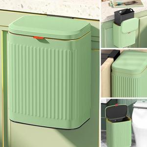 GloDeals Kitchen Trash Can with Lid, 2 in 1 Small Garbage Can Compost Bin Countertop, Wall-Mounted Under Sink Indoor Trash Bin for Kitchen, Bathroom, Cabinet Trash Can Hanging (Vintage Green/2.1Gal) (8L)