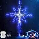 Hiboom 24 in Large Christmas Window Light Decorations 8 Mode Bethlehem Star Light Window Silhouette with Timer, Star of Bethlehem Outdoor Lights Battery Operated for Xmas Holiday(Blue White)