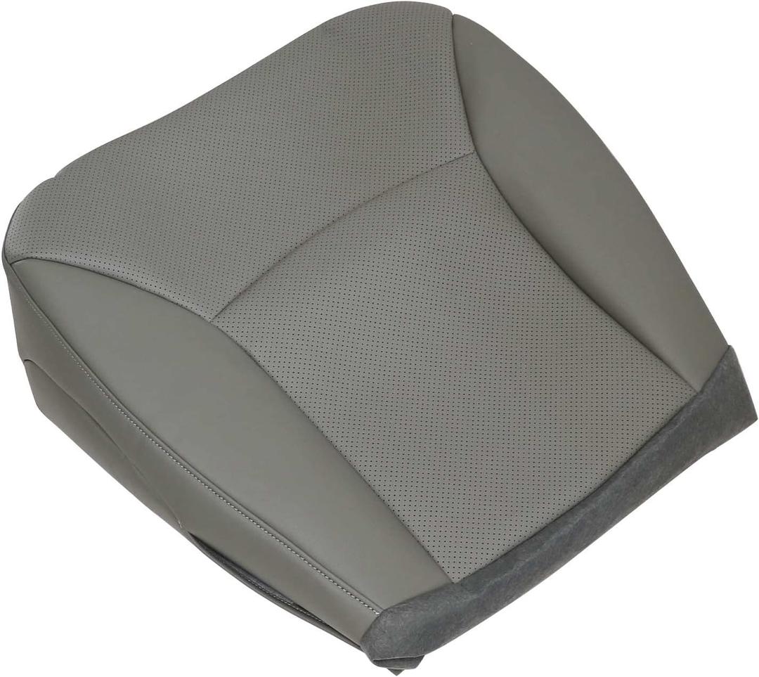 NLQR Passenger Side Bottom Replacement Leather Seat Cover Gray Perforated Compatible with Ford E-150 E-250 E-350 E-450 E-550 2002 2003 2004 2005 2006 2007 2008