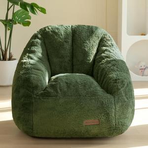 MAXYOYO Kids Bean Bag Chair, Comfy Bean Bag Sofa with Back Support, Faux Fur Cute Chair for Boys and Girls, Stuffed Floor Sofa for Nursery, Bedroom, Green