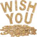 WILLBOND 37 Pieces Bling Rhinestone Letter Stickers Alphabet Number Symbol Crystal Self-Adhesive Stickers Rhinestone Letter Stickers for Art Crafts Clothing DIY Decors (Gold, 2.56 Inch)