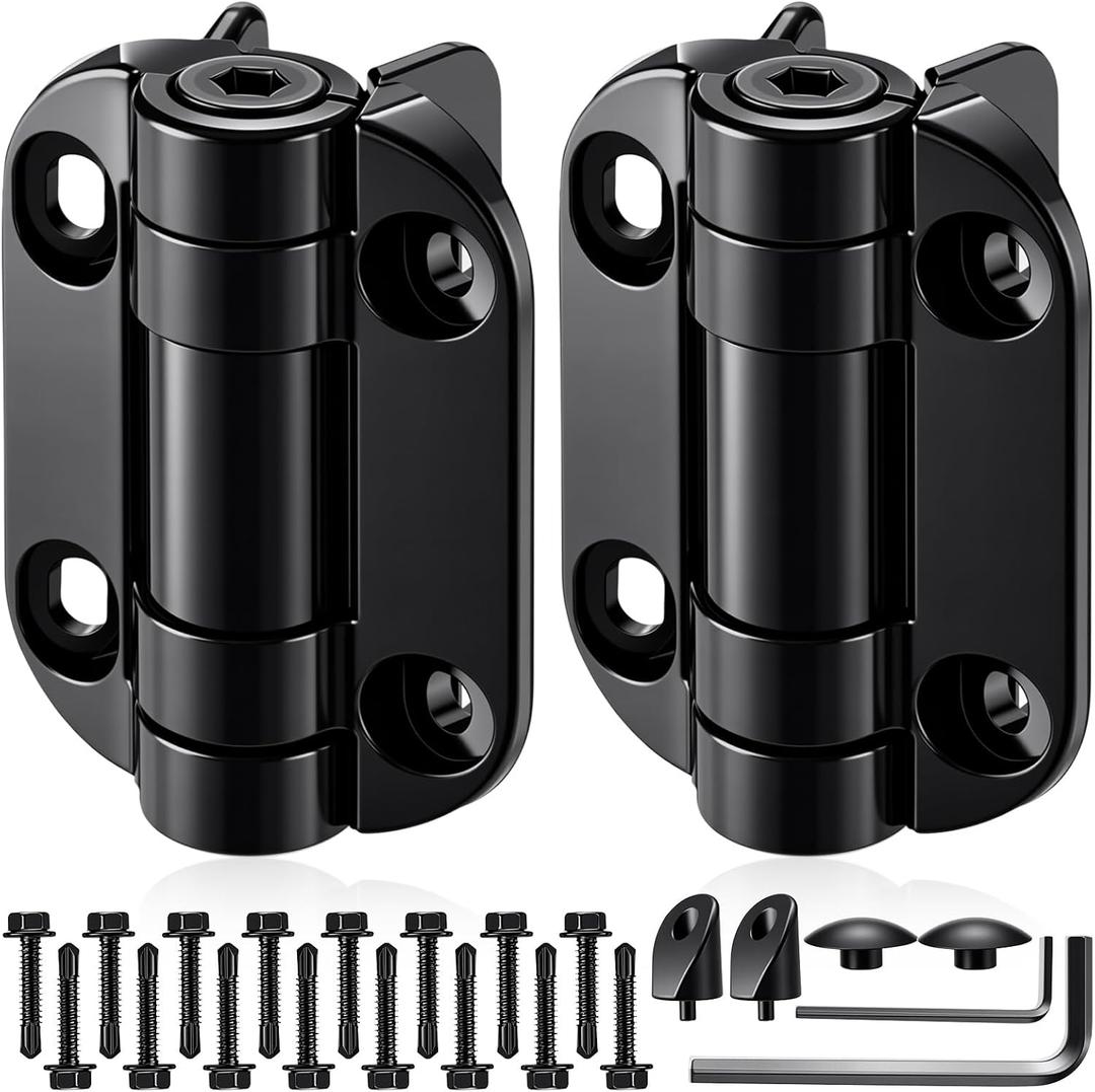 Pelopy 2 Pack Self Closing Gate Hinges 3.5 inch Self-Aligning Heavy Duty Spring Hinges Adjustable Tension Pool Safety for Any Square Post, Aluminum Gates Swing Close 90bs Black
