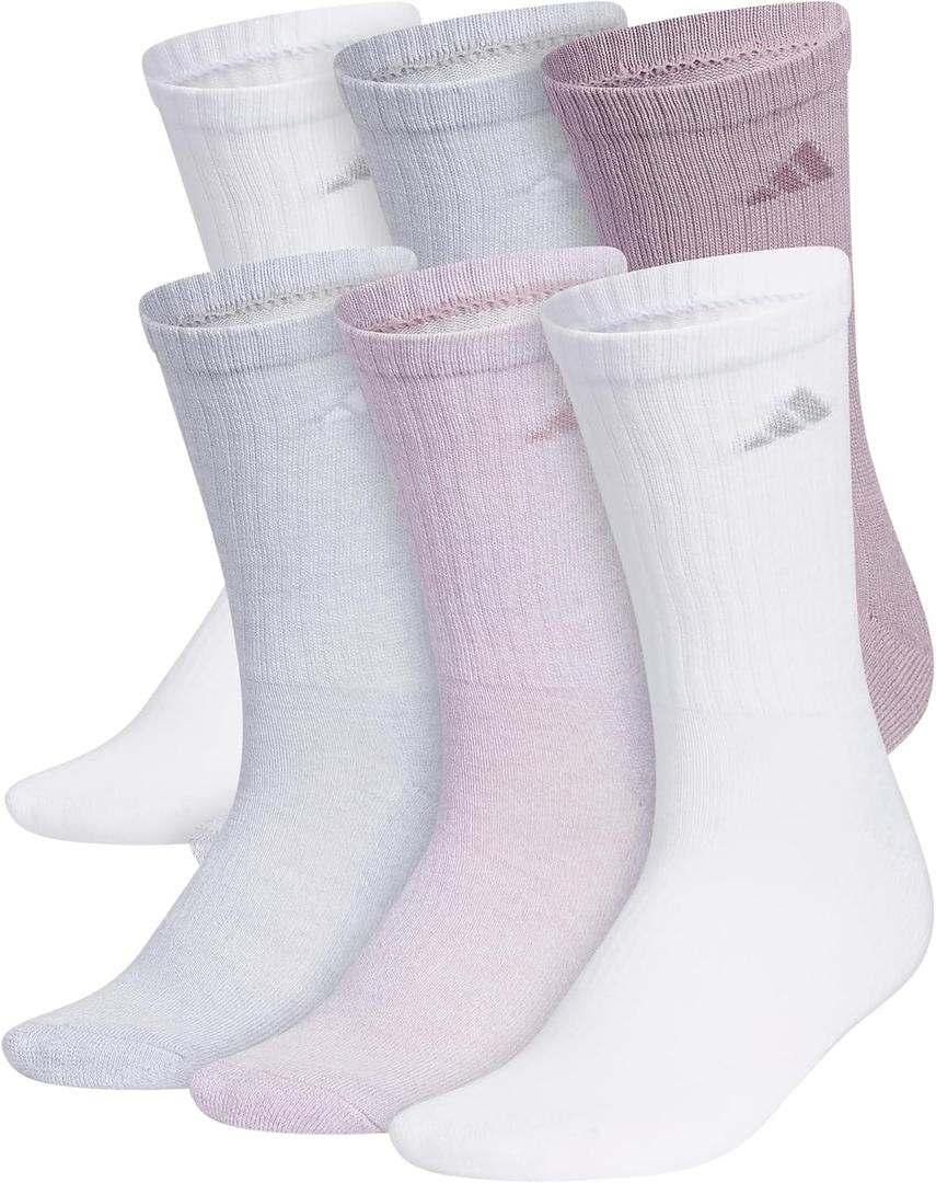 adidas Women's Athletic Cushioned Crew Socks with Arch Support, 6-Pack, Durable, Moisture-Wicking (Medium, Preloved Fig Purple/Clear Onix Grey/White)
