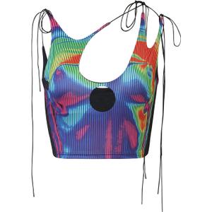 CAPE CLIQUE Y2K Tops Rave Outfits Sexy Tops for Women Party Club Night Halter Sleeveless 3D Body Print Summer Crop Tank Top (Small, Purple-blue)
